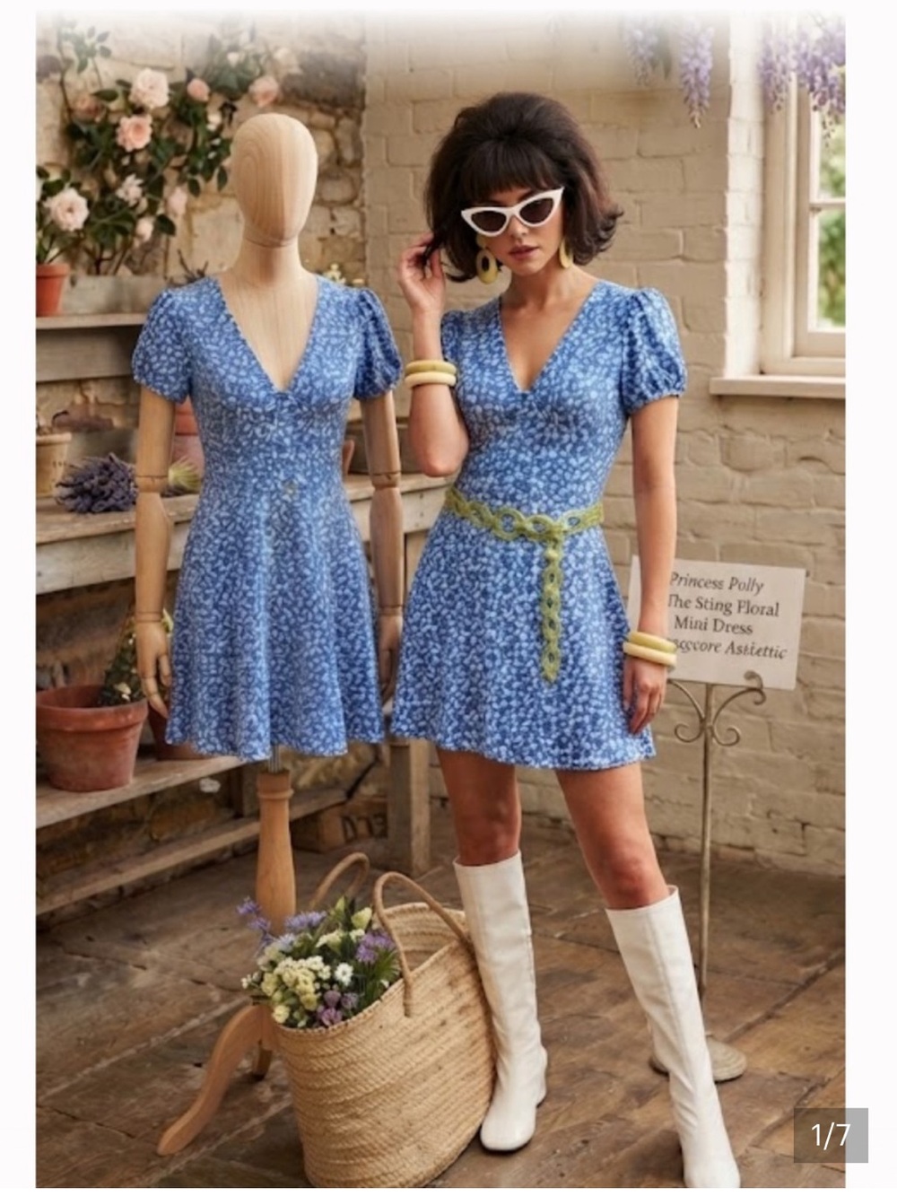Princess Polly The Sting Blue Floral Mini Dress Size 4